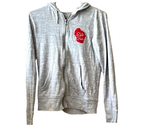 grey wisconsin state fair zip up hoodie with red logo